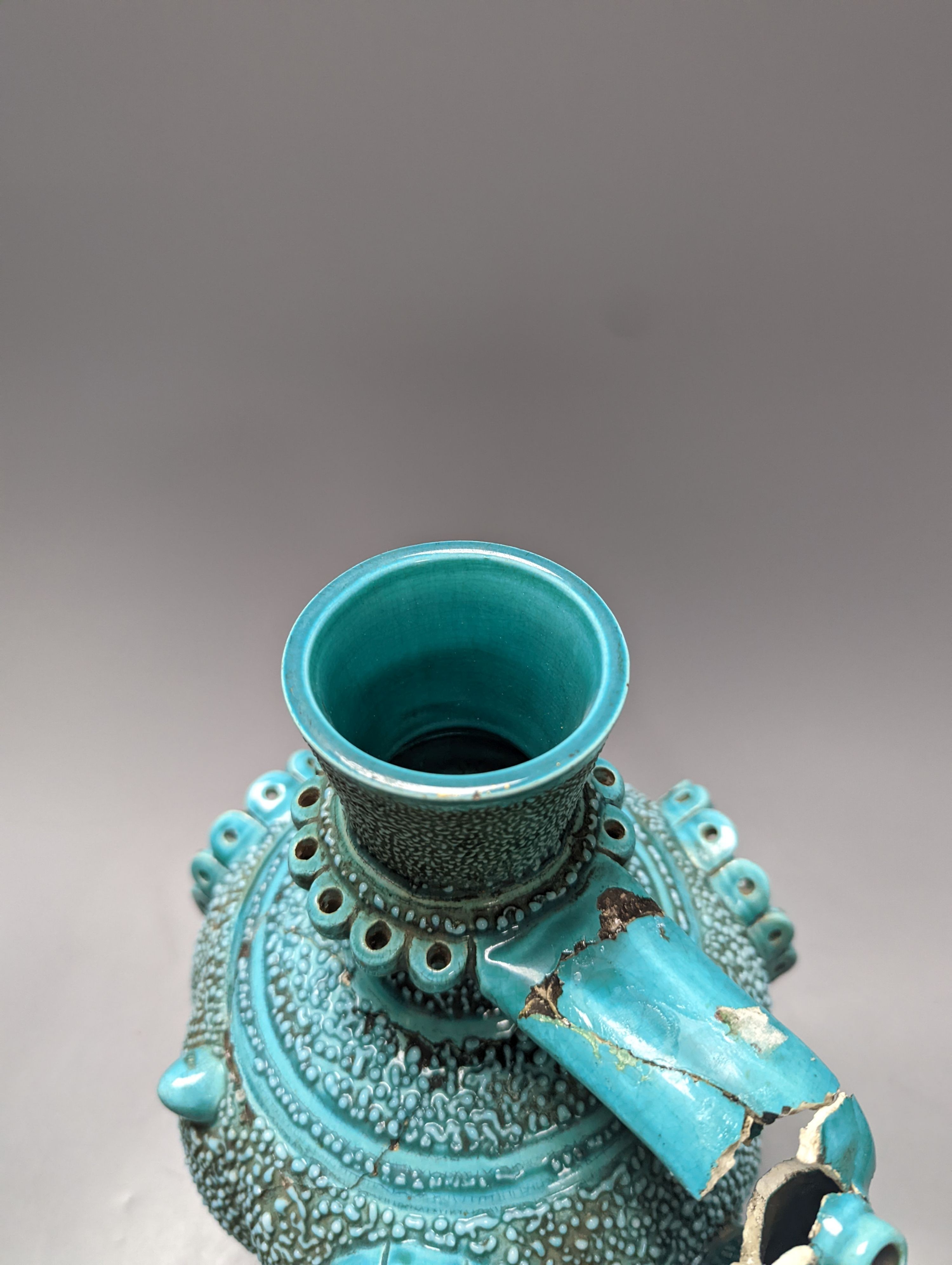 A Zsolnay turquoise glazed ewer (a.f.) 30cm